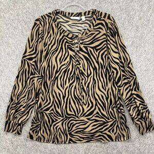 Susan Graver Animal Print Liquid Knit Shirt Women XL Mushroom Black A399614